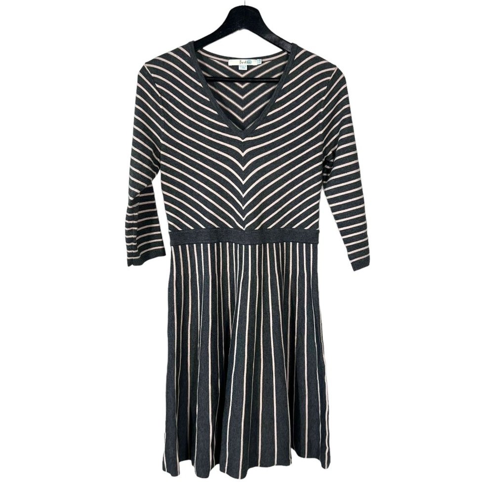 Boden Grey Pink Stripe Knit Long Sleeve Knee Length Fit Flare Dress 8P